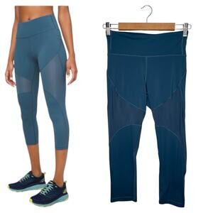 Lululemon Leggings Womens 6 Petrol Blue Hot Pursuit High Rise Crop Yoga W6AYXS